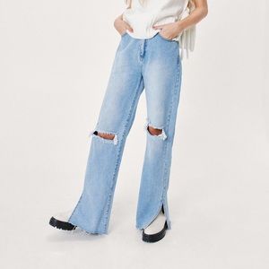 Nasty Gal Busted Knee Split Hem Straight Jean